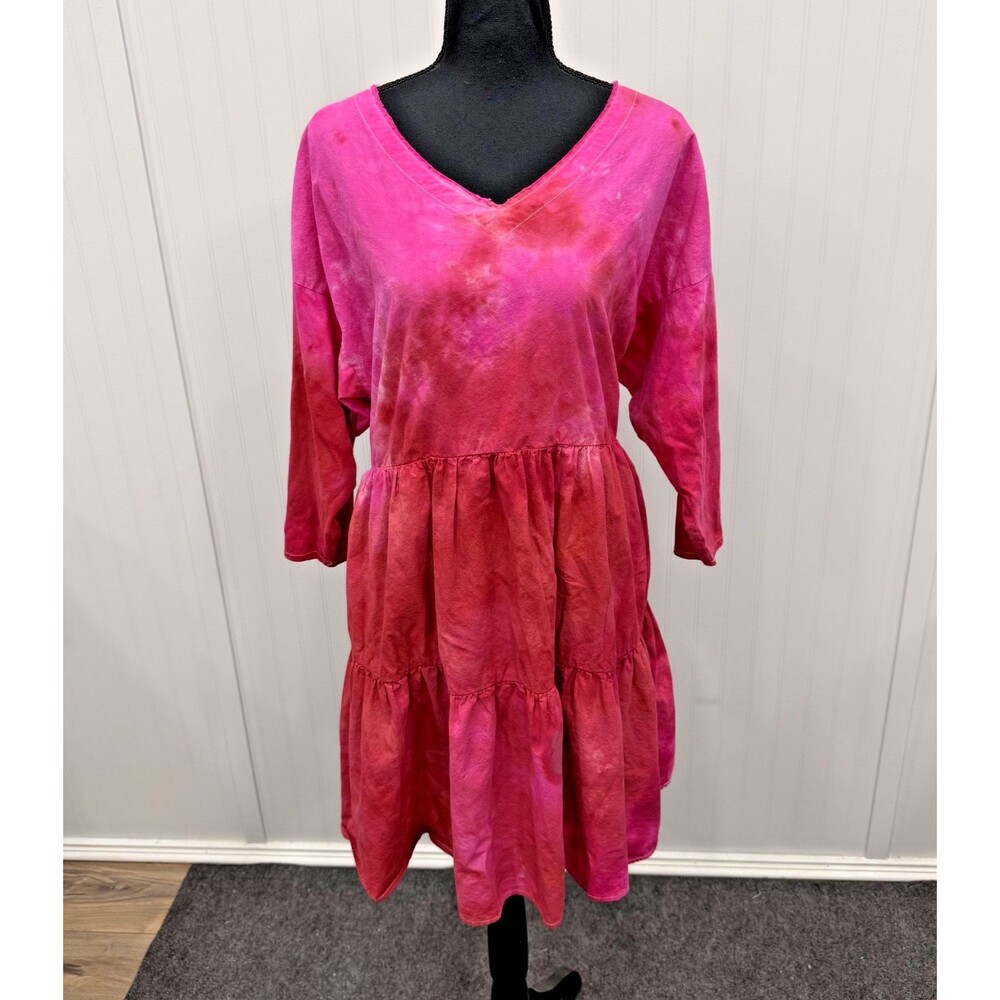 Jaded Gypsy Women's *Medium* Pink Tie-Dye Tiered Shift Dress Artsy Boho Chic